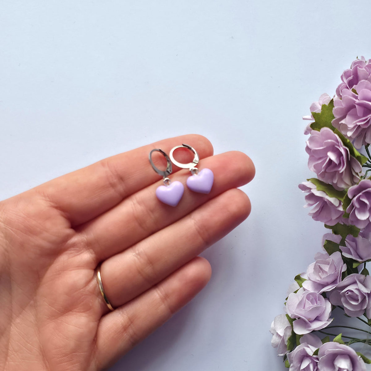 Little Purple Heart Huggie Earrings