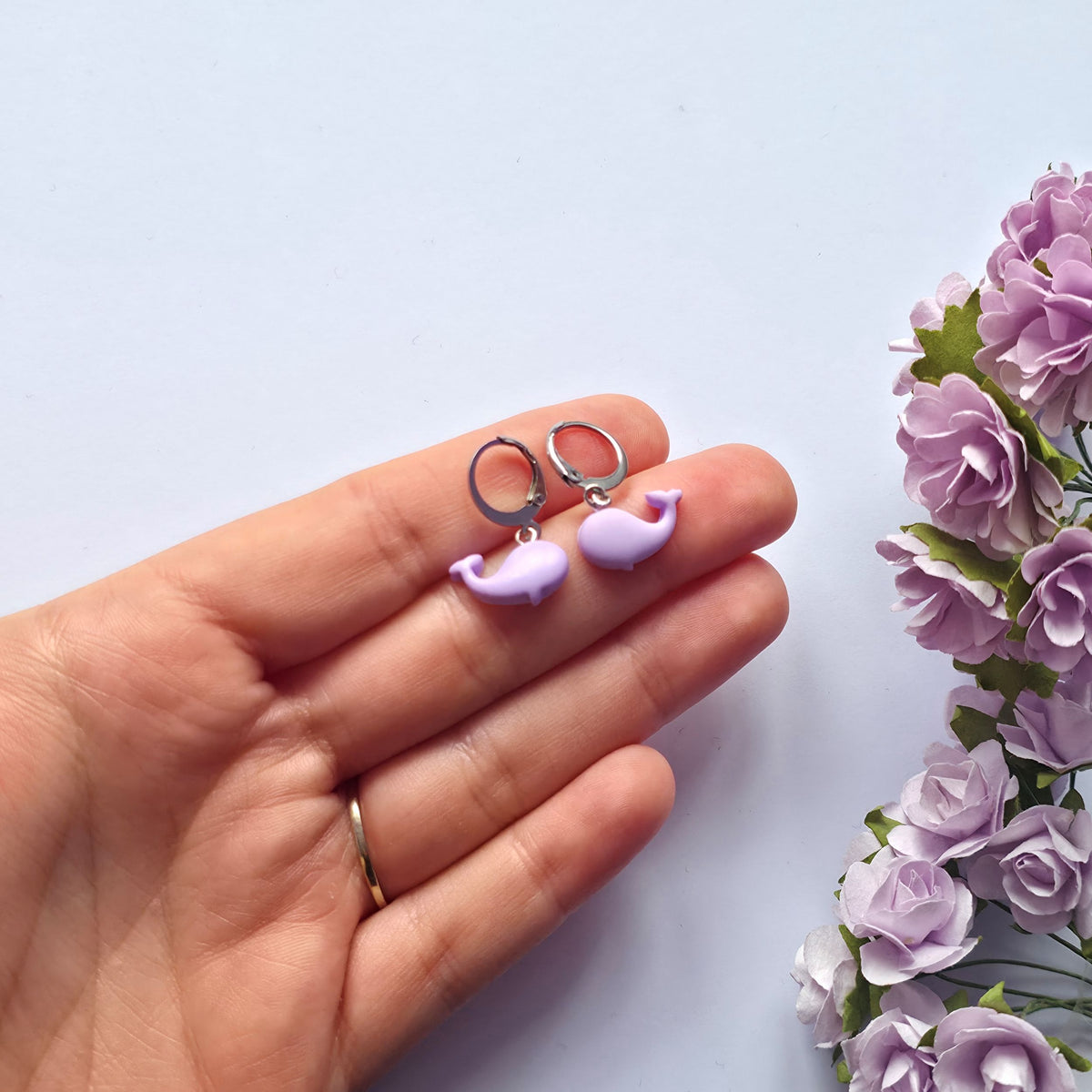 Little Purple Whale Huggie Earrings