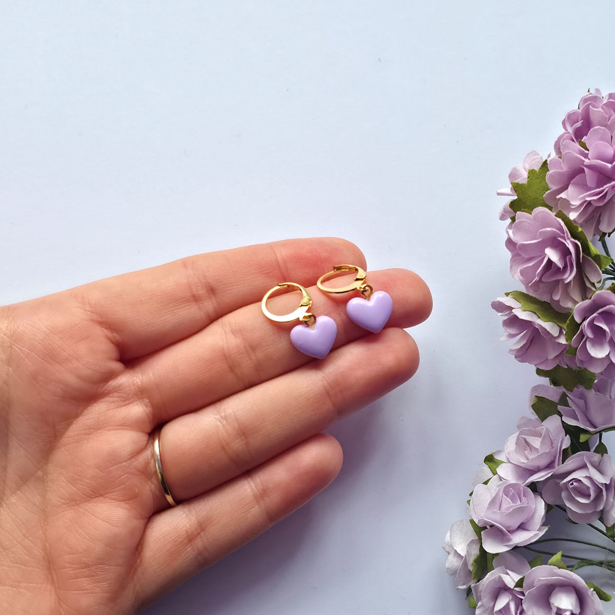 Little Purple Heart Huggie Earrings