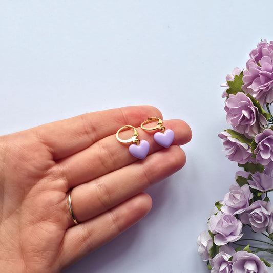 Little Purple Heart Huggie Earrings