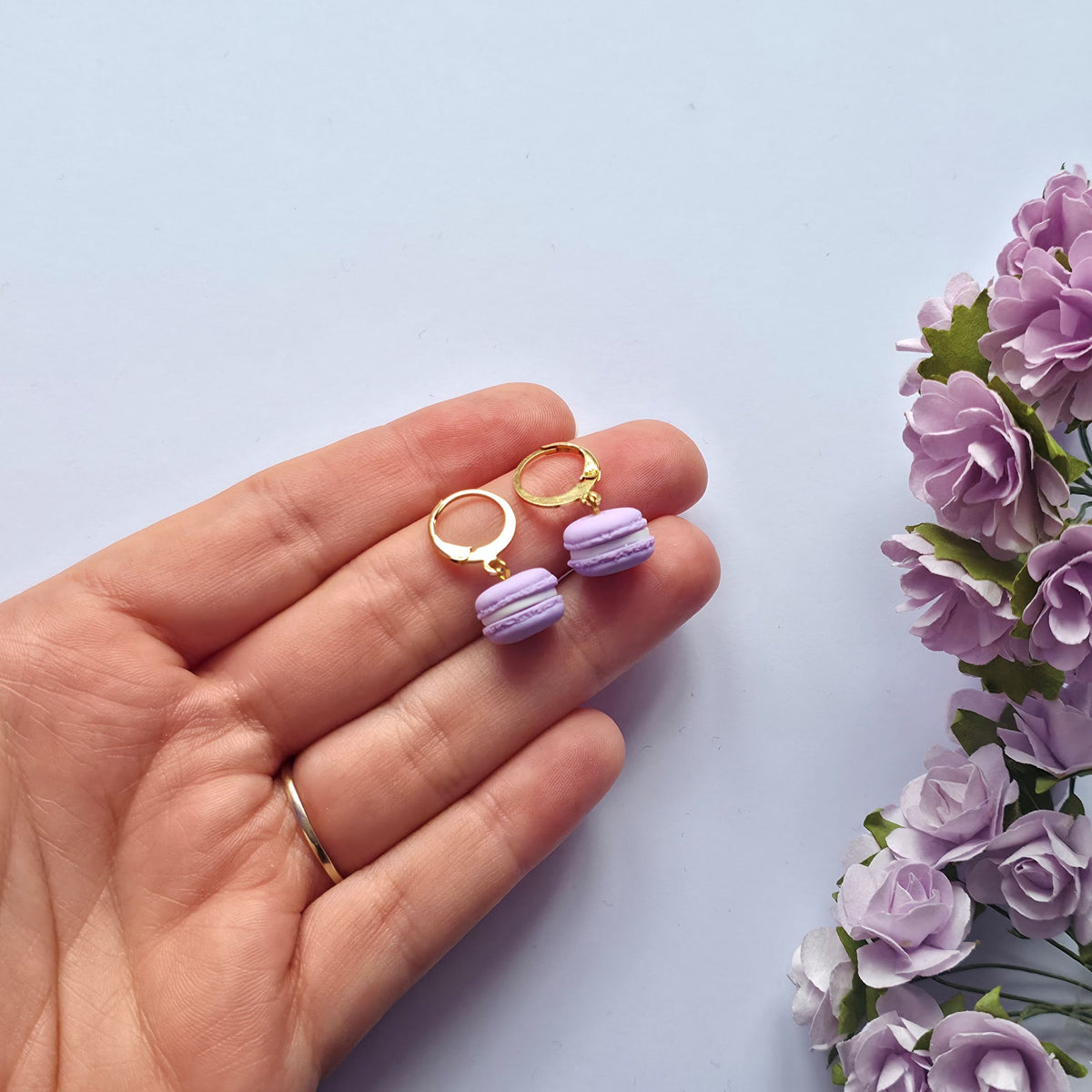 Little Purple Macaron Huggie Earrings