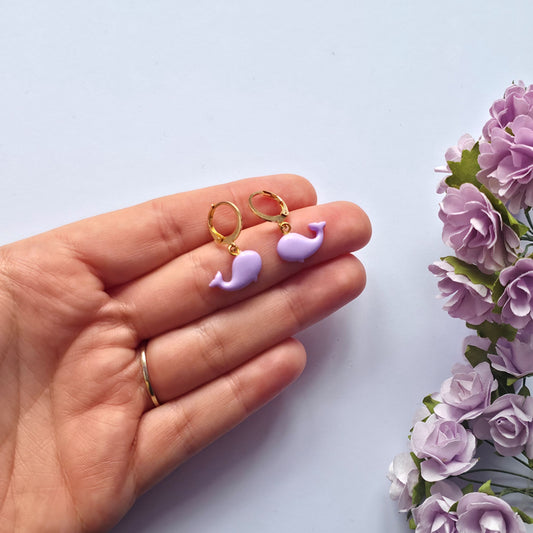 Little Purple Whale Huggie Earrings
