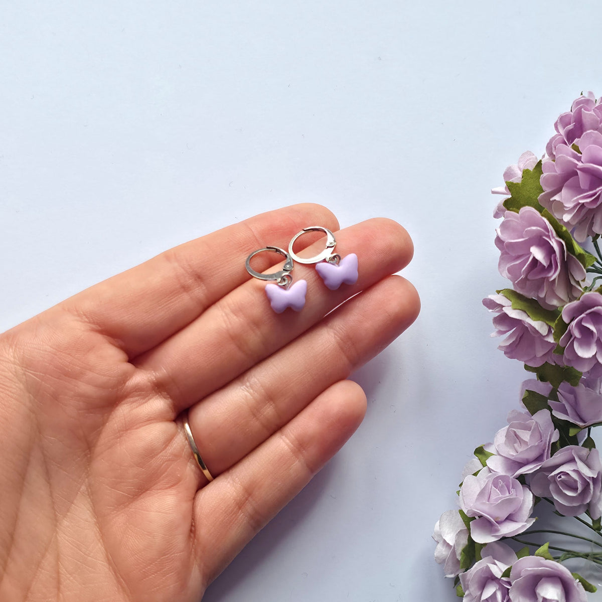 Little Purple Butterfly Huggie Earrings